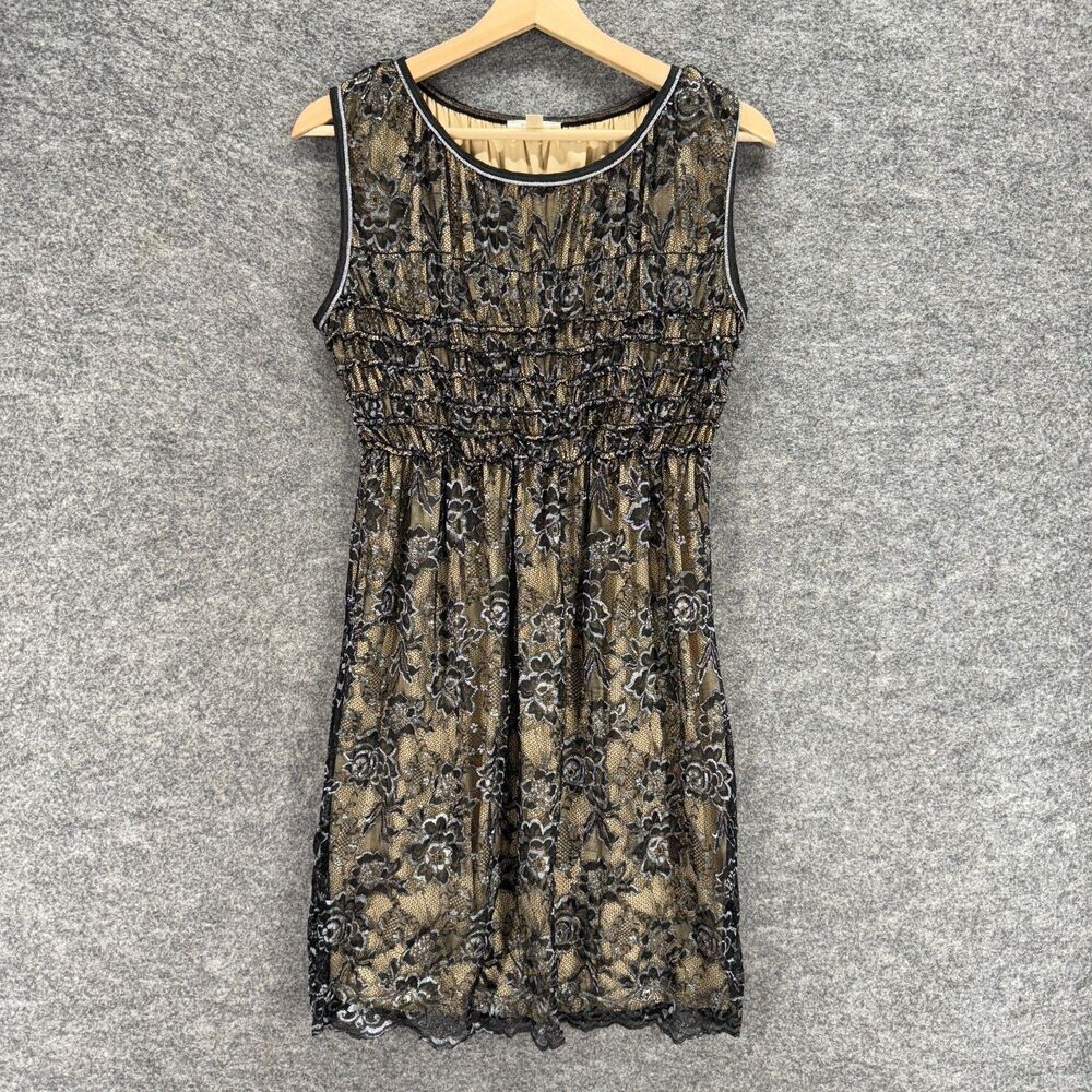 MSSP Dress Women M Medium Black Floral Sheath Midi Lined Sleeveless Rayon Casual